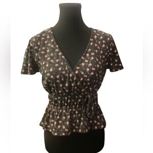 Poof! Flutter Sleeve Smocked Blouse S NWT